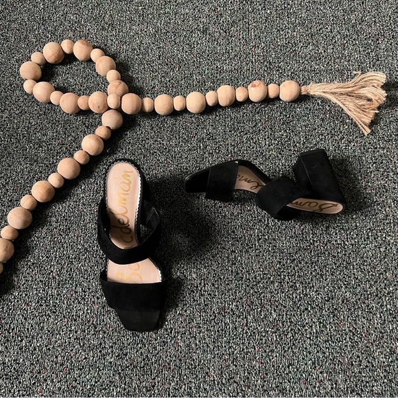 SAM EDELMAN Suede Black Two Strap Sandal Mule Slip-On Block Heeled Shoes Sz 9 - Picture 11 of 16